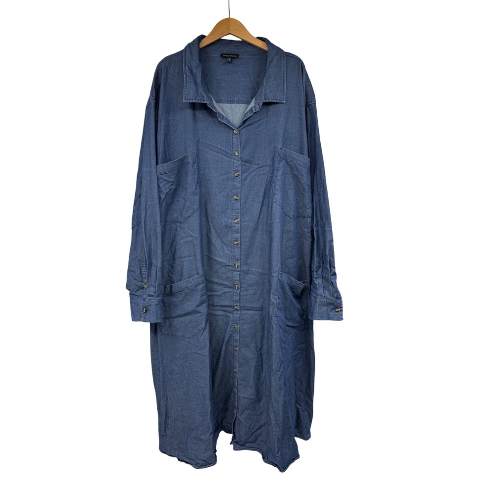 Universal Standard Blue Lyocell Denim Shirt Dress Long Sleeve Plus Size 4XL